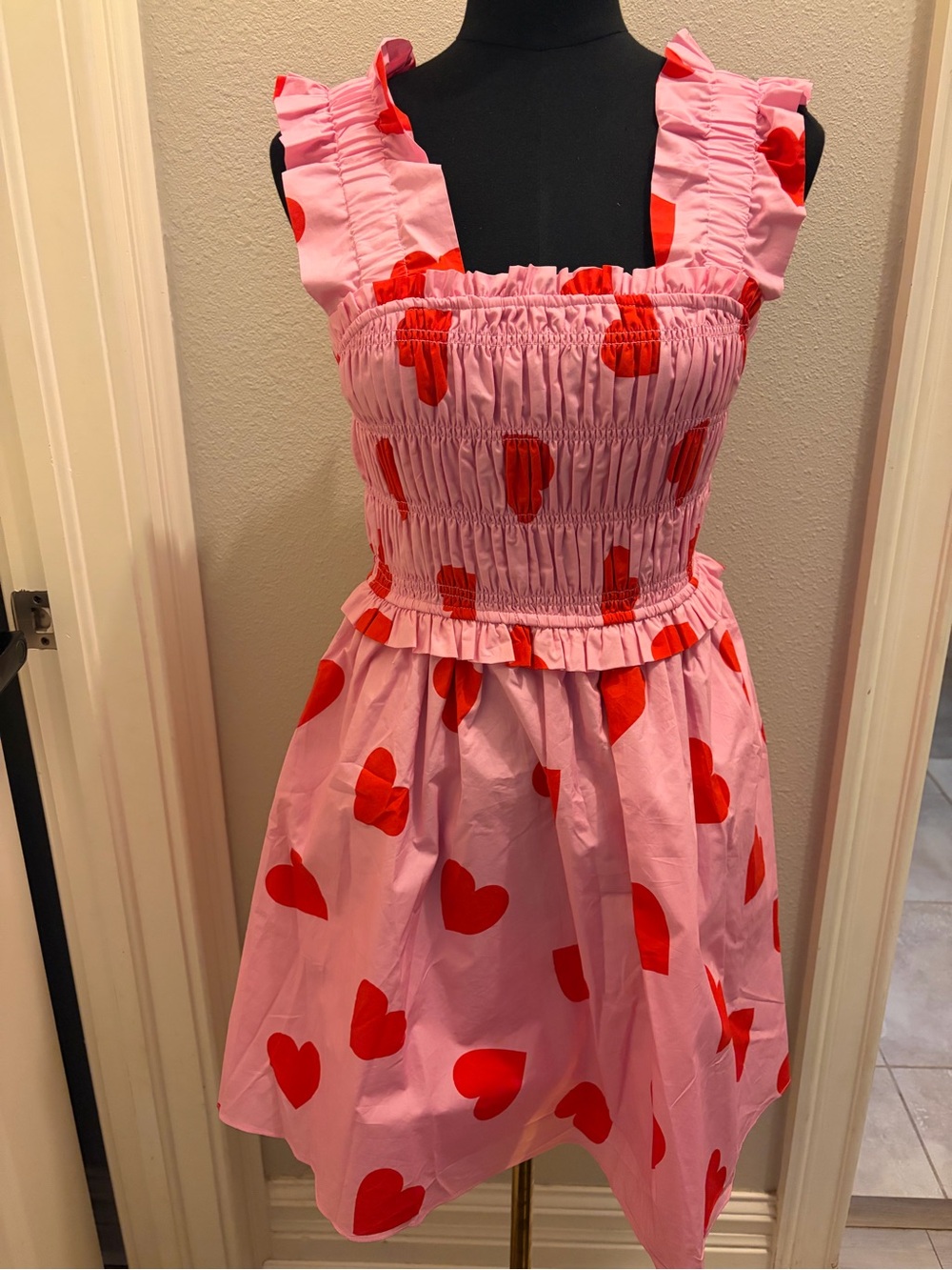 English Factory Pink Dress with Red Heart Print NWT Small